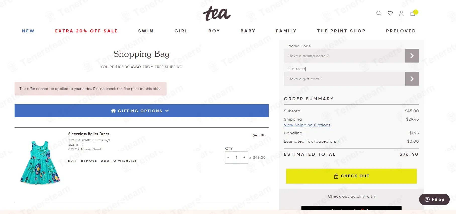 Tea Collection apply coupon code