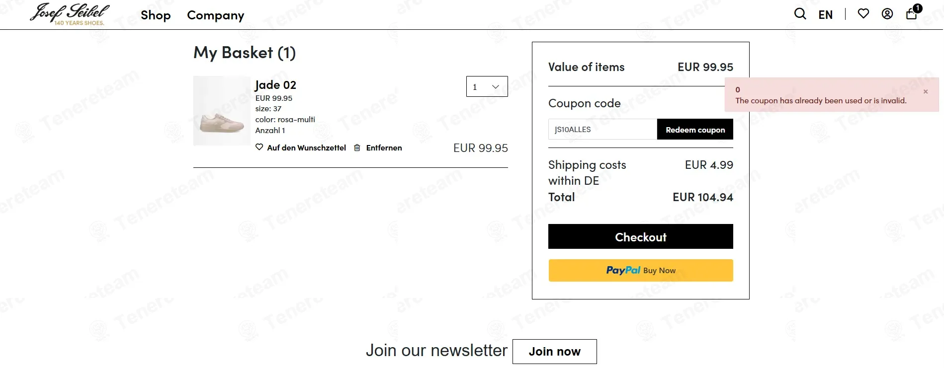 Josef Seibel DE coupon code: 10% off with JS10ALLES. Tested and valid as 3 months ago.