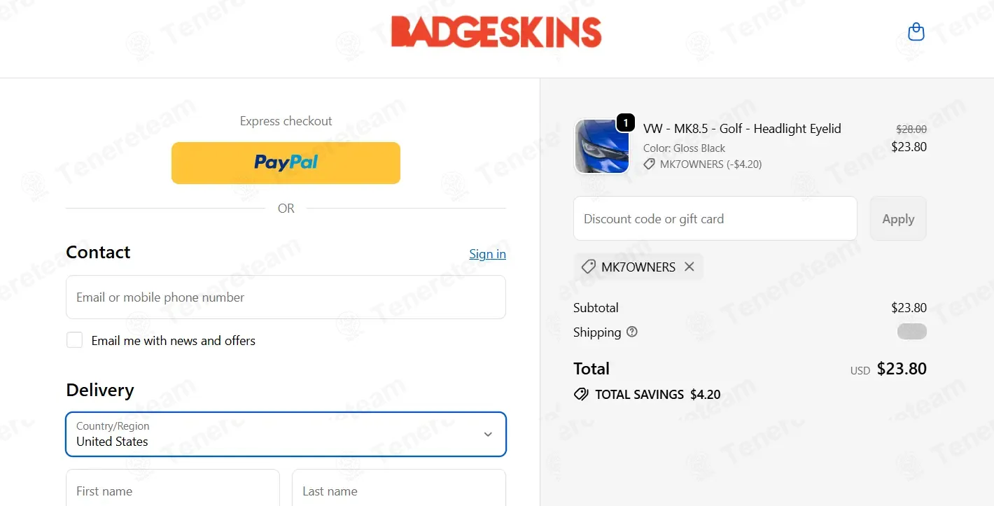 Badgeskins coupon code: 10% off with MK7OWNERS. Tested and valid as 9 months ago.