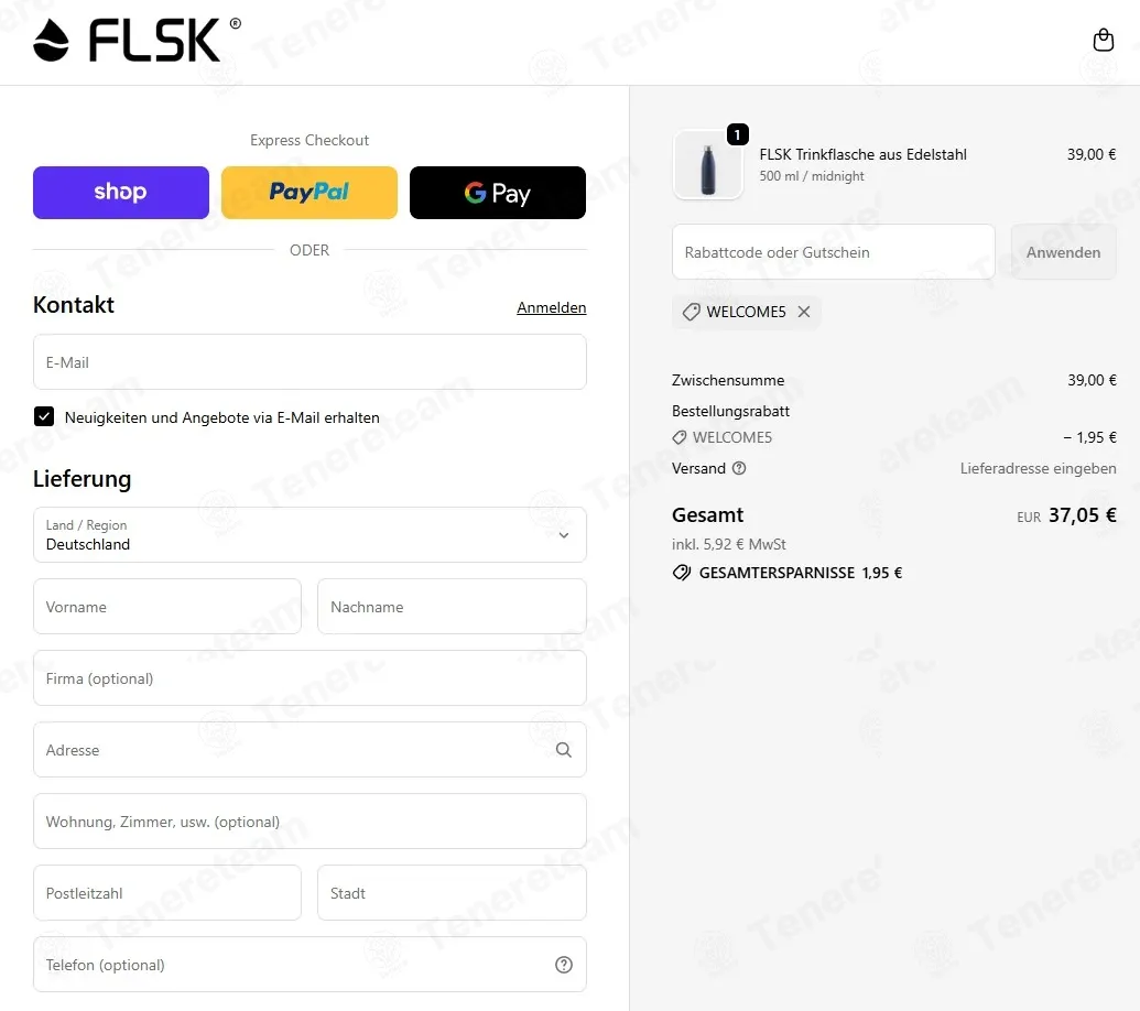FLSK coupon code: 5% off with WELCOME5. Tested and valid as 1 month ago.