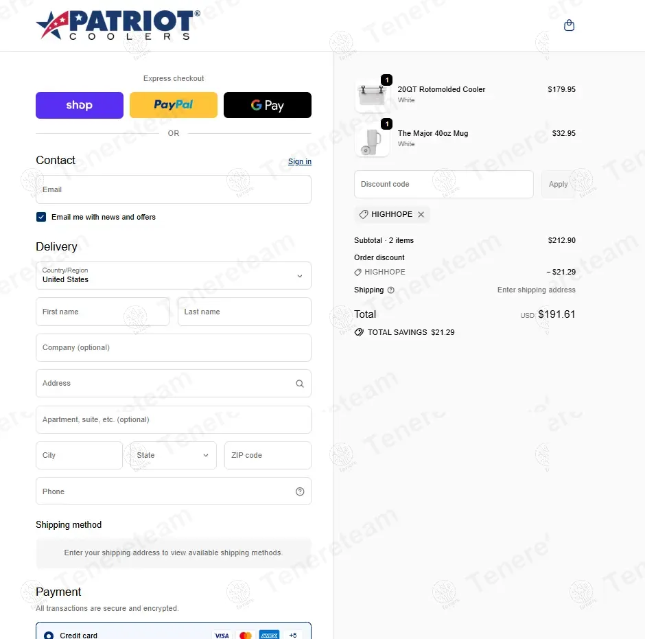Patriot Coolers coupon code: 10% off with HIGHHOPE. Tested and valid as 8 months ago.