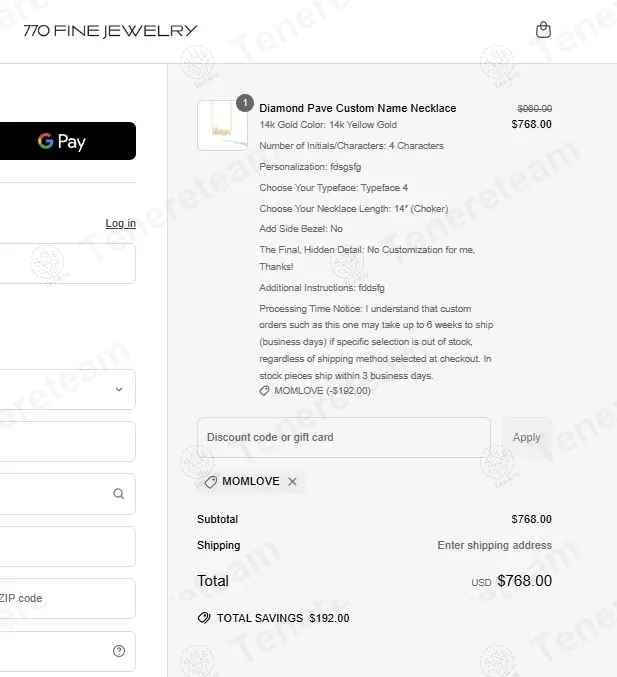 770 Fine Jewelry coupon code: 20% off with MOMLOVE. Tested and valid as 1 year ago.