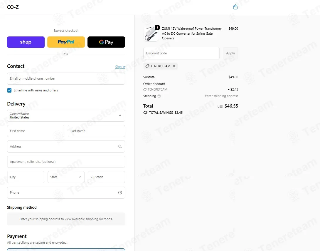 CO-Z coupon code: 5% off with TENERETEAM. Tested and valid as 1 month ago.