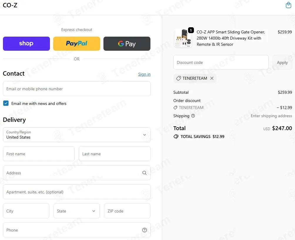 CO-Z coupon code: 5% off with TENERETEAM. Tested and valid as 1 month ago.