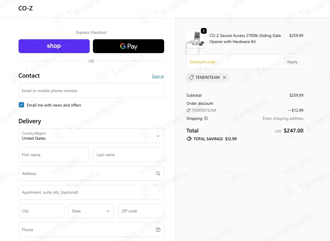 CO-Z coupon code: 5% off with TENERETEAM. Tested and valid as 1 month ago.