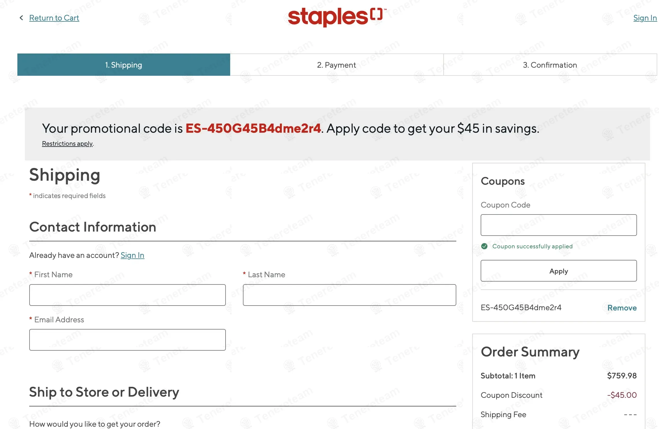 Staples Ca coupon code: $45 off with ES-450G45B4dme2r4. Tested and valid as 1 year ago.