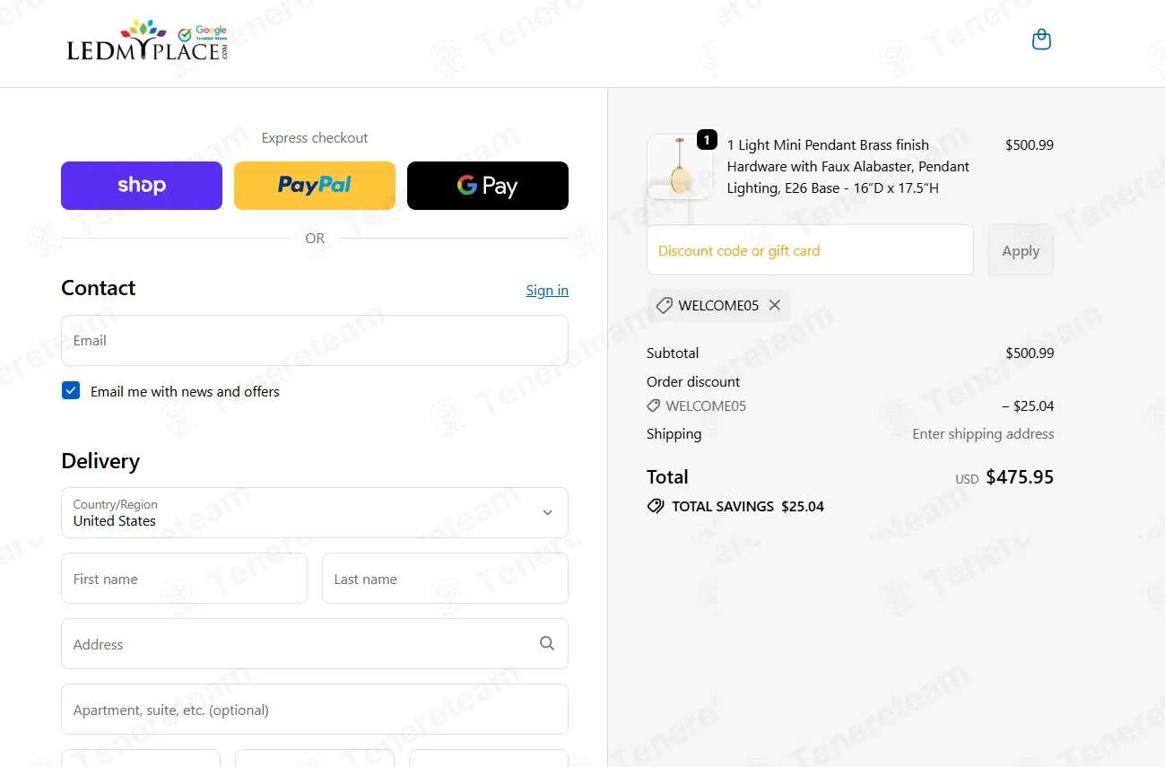 Ledmyplace coupon code: 5% off with WELCOME05. Tested and valid as 8 months ago.