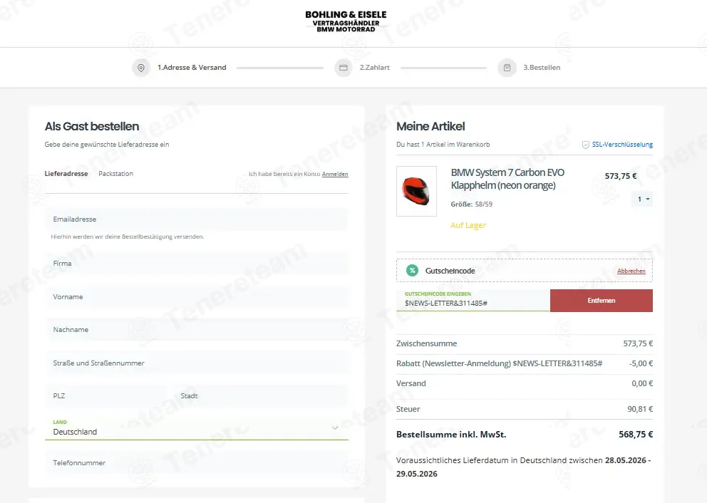Bmw Motorrad Bohling coupon code: €5 off with $NEWS-LETTER&311485#. Tested and valid as 1 week ago.