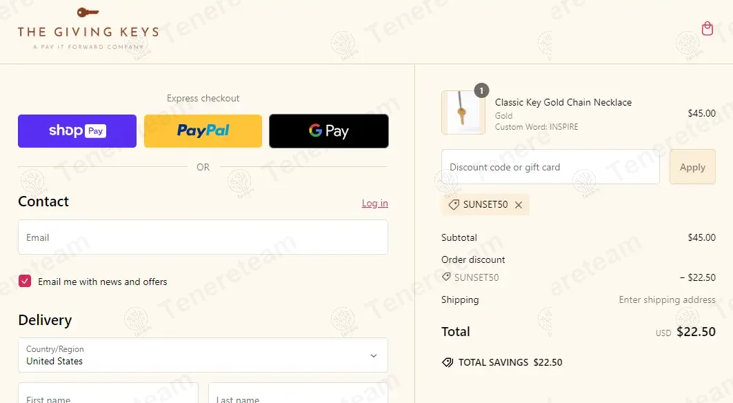 The Giving Keys coupon code: 50% off with sunset50. Tested and valid as 1 year ago.