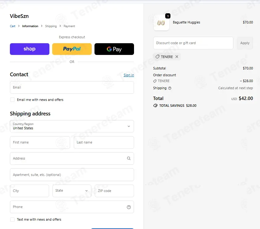VibeSzn coupon code: 40% off with TENERE. Tested and valid as 3 weeks ago.
