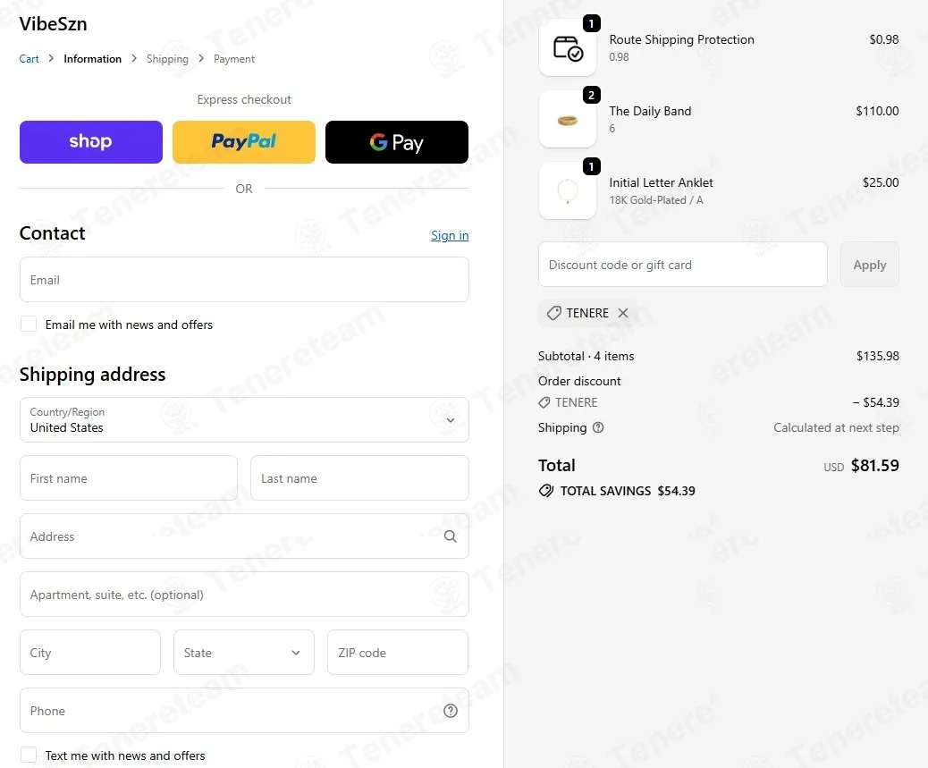 VibeSzn coupon code: 40% off with TENERE. Tested and valid as 3 weeks ago.