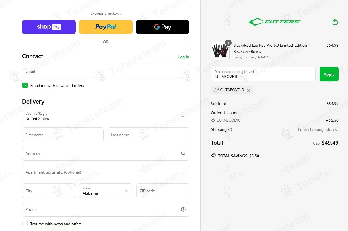 Cutters Sports coupon code: 10% off with CUTABOVE10. Tested and valid as 1 year ago.