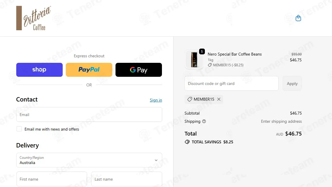 Vittoria Coffee coupon code: 15% off with MEMBER15. Tested and valid as 3 months ago.