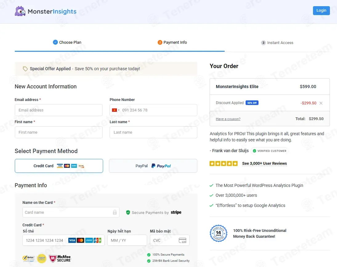 Monsterinsights coupon code: 50% off with LITEUPGRADE. Tested and valid as 5 months ago.