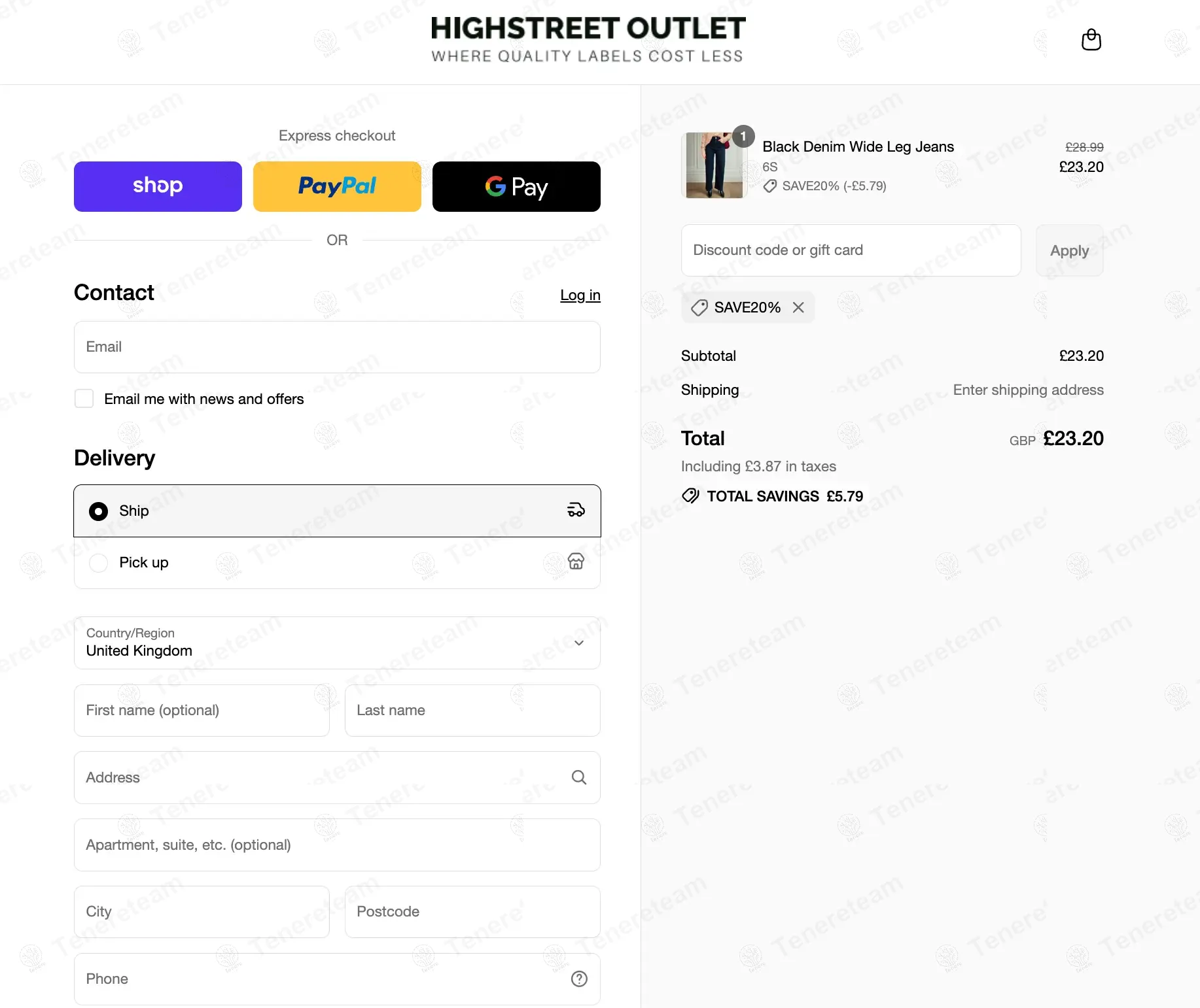 High Street Outlet coupon code: 20% off with SAVE20%. Tested and valid as 9 months ago.