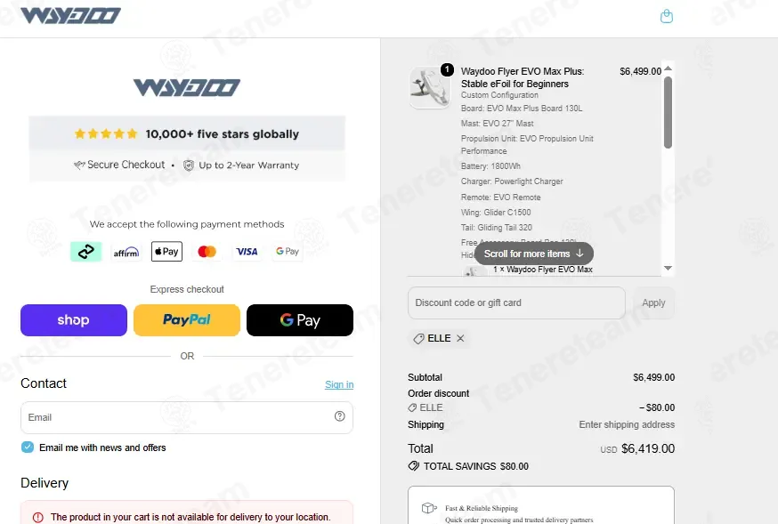 Waydoo coupon code: $80 off with ELLE. Tested and valid as 3 days ago.