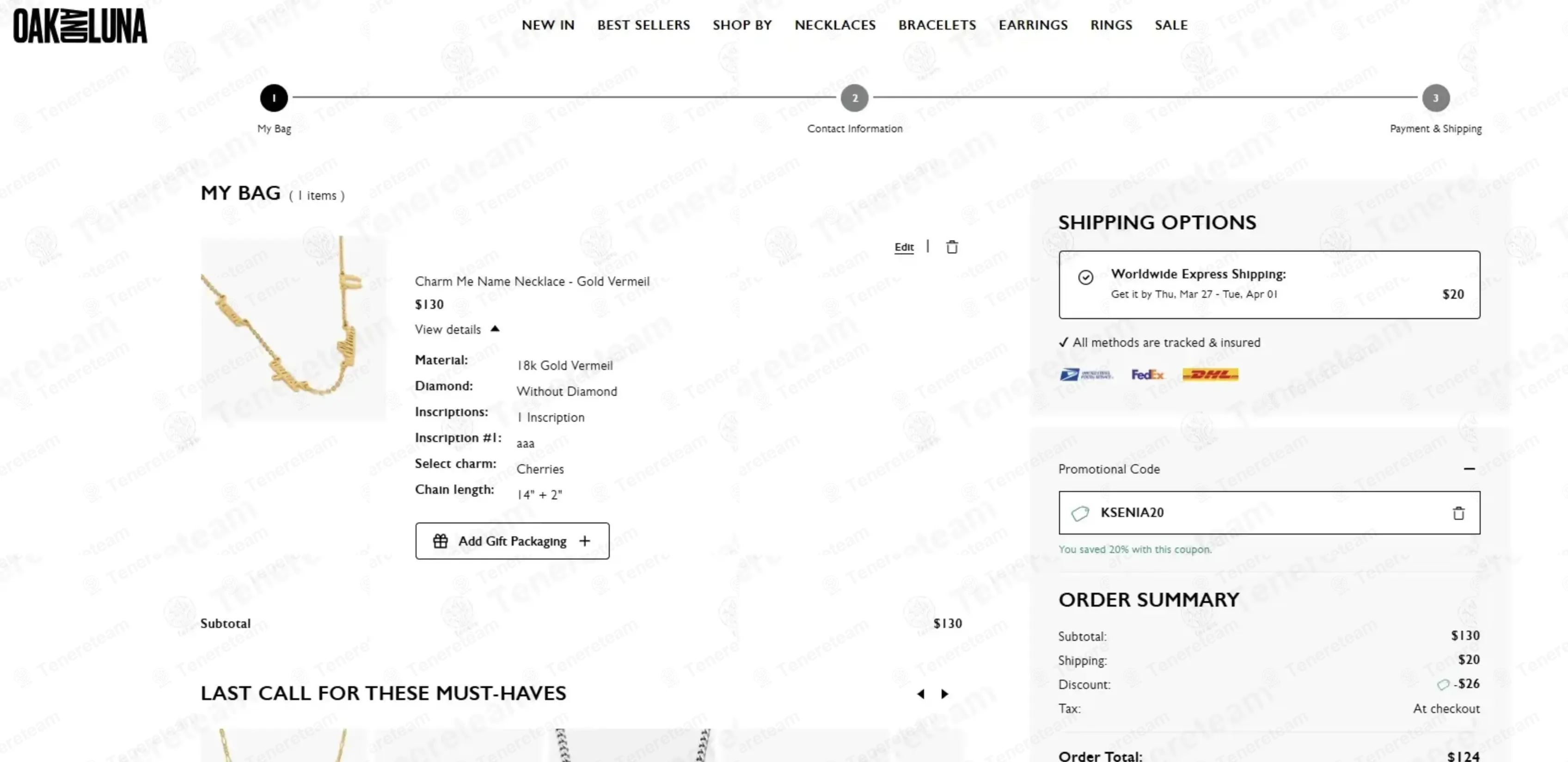 Oak & Luna coupon code: 20% off with KSENIA20. Tested and valid as 1 month ago.