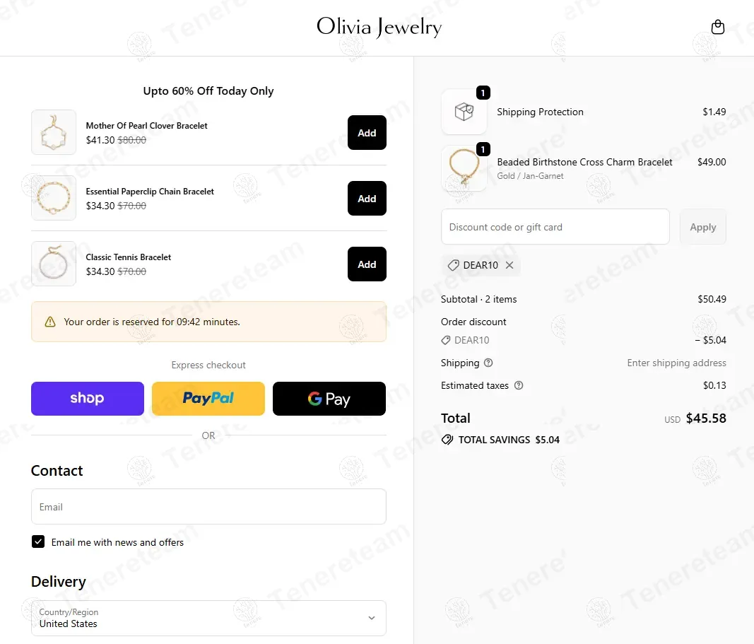 Olivia Jewelry coupon code: 10% off with DEAR10. Tested and valid as 9 months ago.