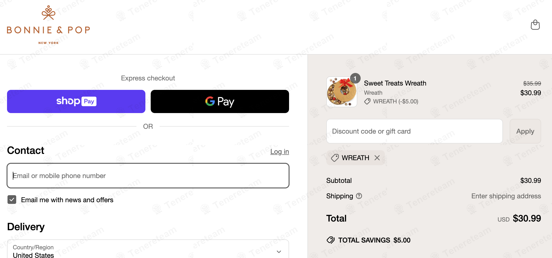 Bonnie and Pop coupon code: $5 off with WREATH. Tested and valid as 1 year ago.