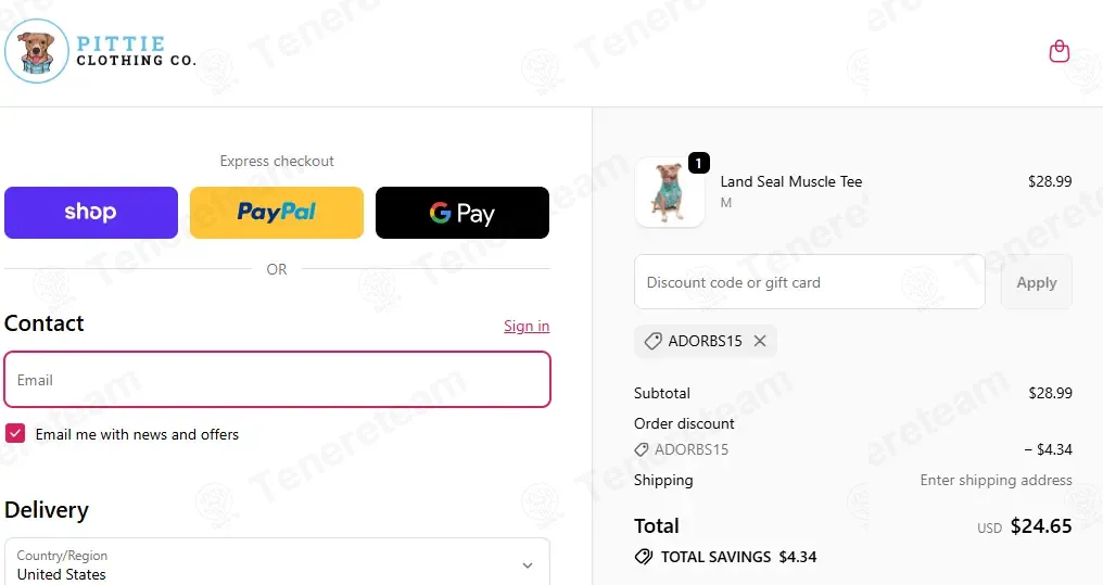 Pittie Clothing coupon code: 15% off with ADORBS15. Tested and valid as 7 months ago.
