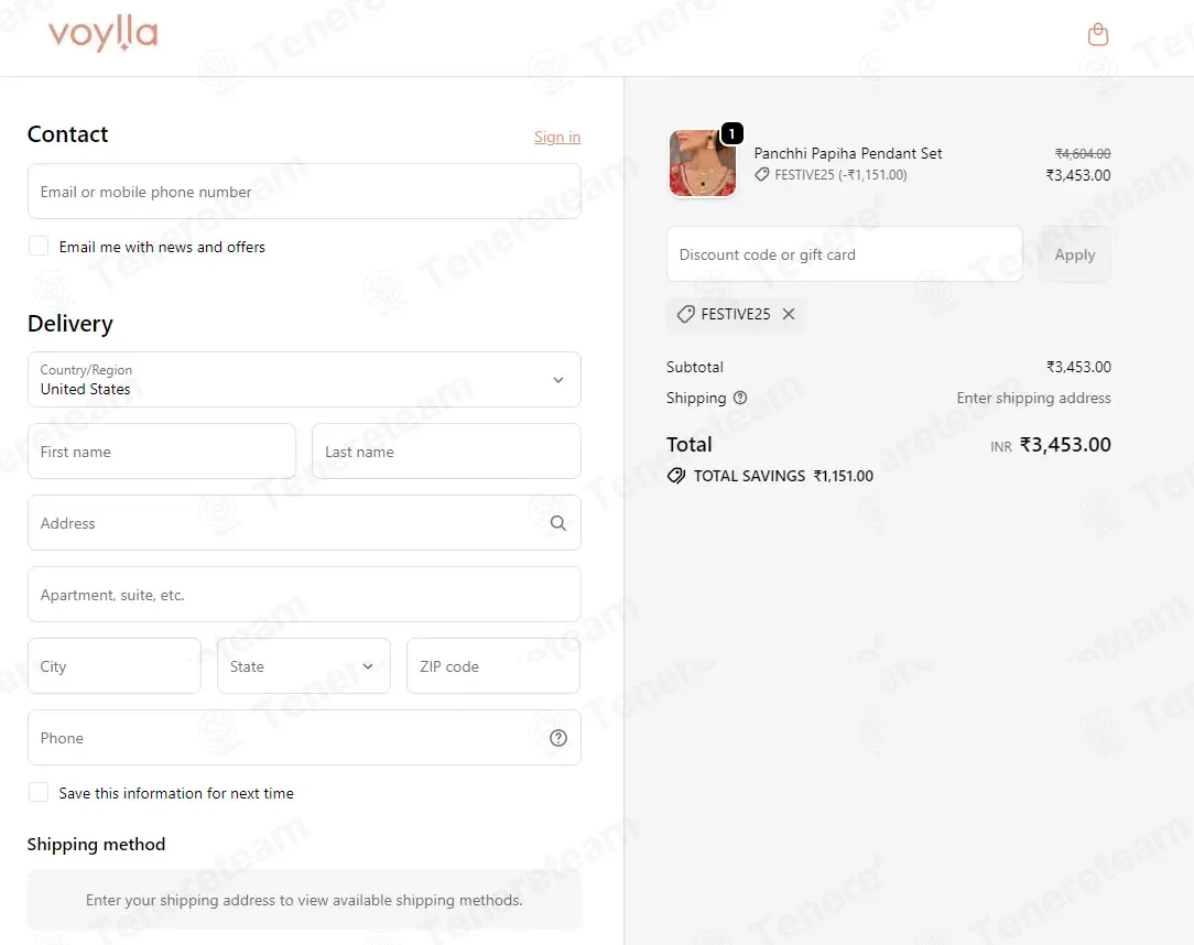 Voylla coupon code: 25% off with FESTIVE25. Tested and valid as 8 months ago.