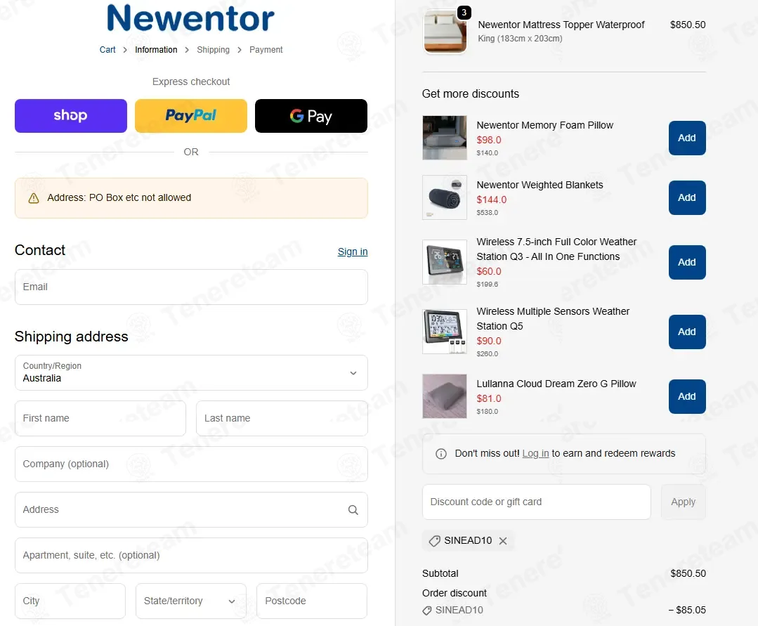 Newentor Australia coupon code: 10% off with Sinead10. Tested and valid as 2 weeks ago.