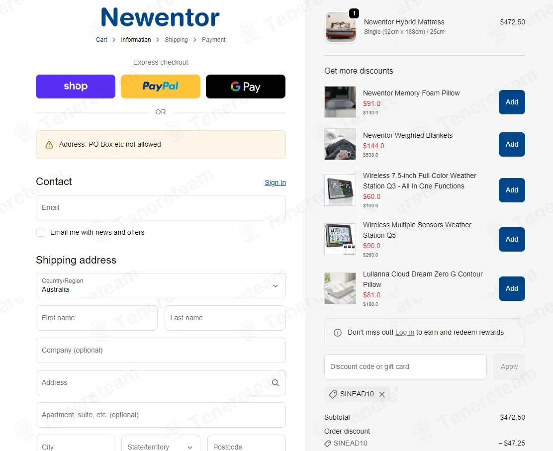 Newentor Australia coupon code: 10% off with Sinead10. Tested and valid as 2 weeks ago.