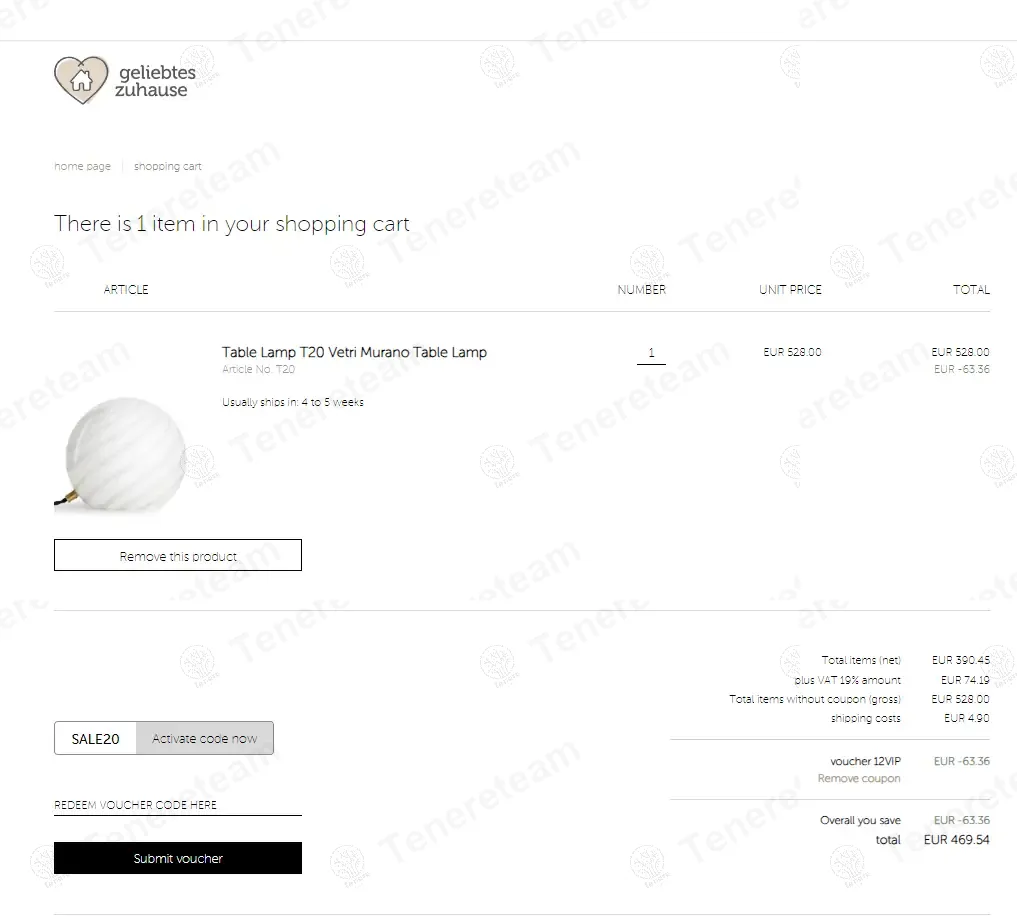 Geliebtes Zuhause coupon code: 12% off with 12VIP. Tested and valid as 1 year ago.