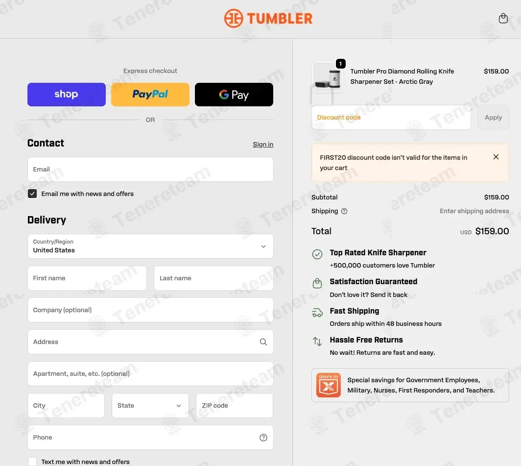 Tumbler coupon code: 20% off with FIRST20. Tested and valid as 1 month ago.