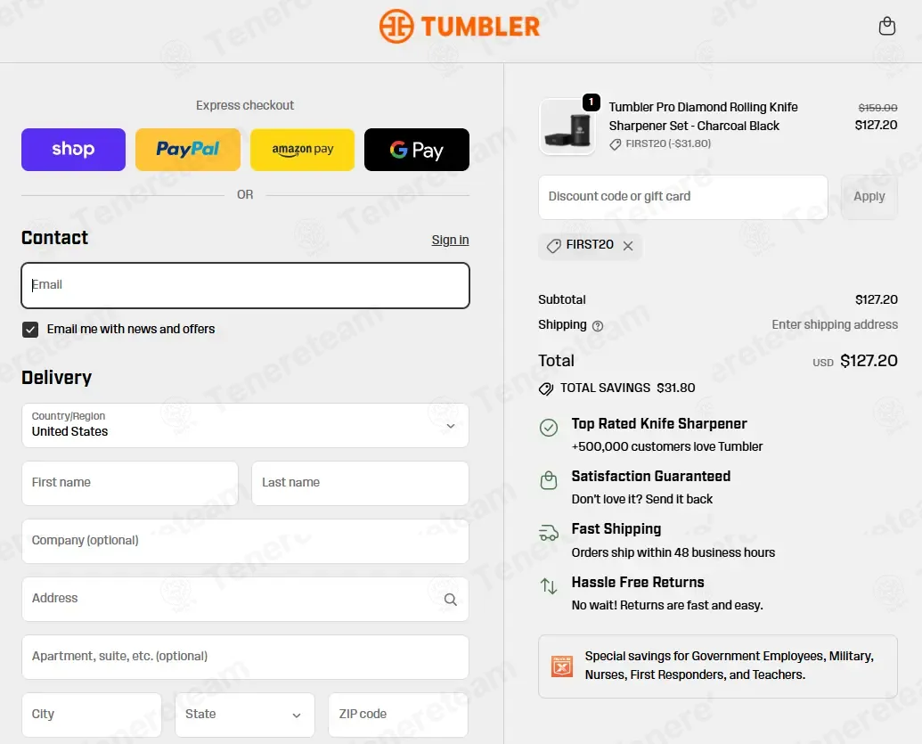 Tumbler coupon code: 20% off with FIRST20. Tested and valid as 1 month ago.