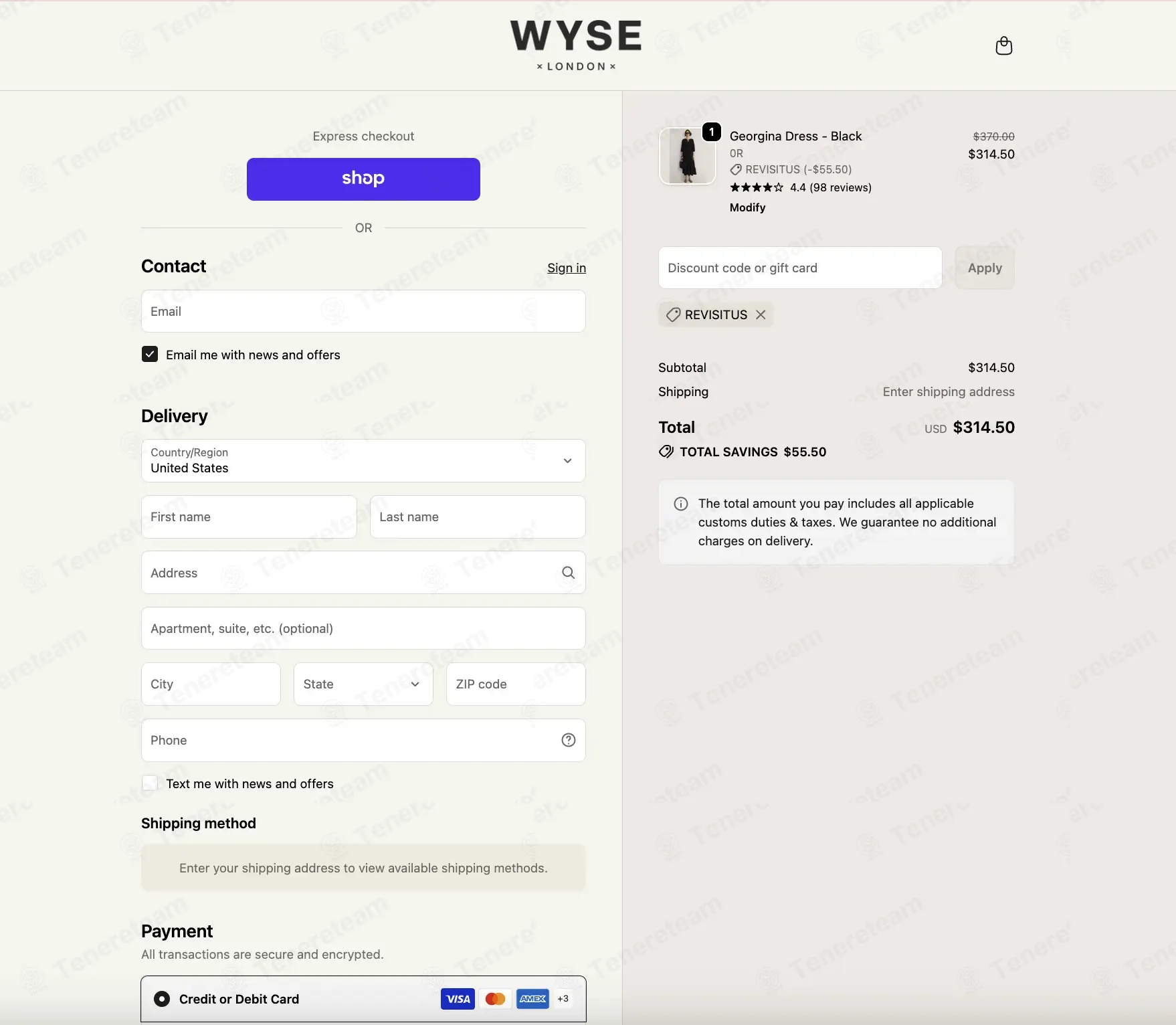 WYSE London coupon code: 15% off with REVISITUS. Tested and valid as 8 hours ago.
