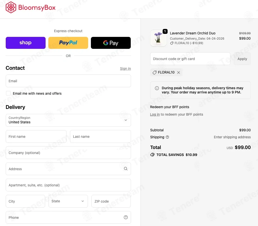 bloomsybox coupon code: 10% off with FLORAL10. Tested and valid as 1 month ago.
