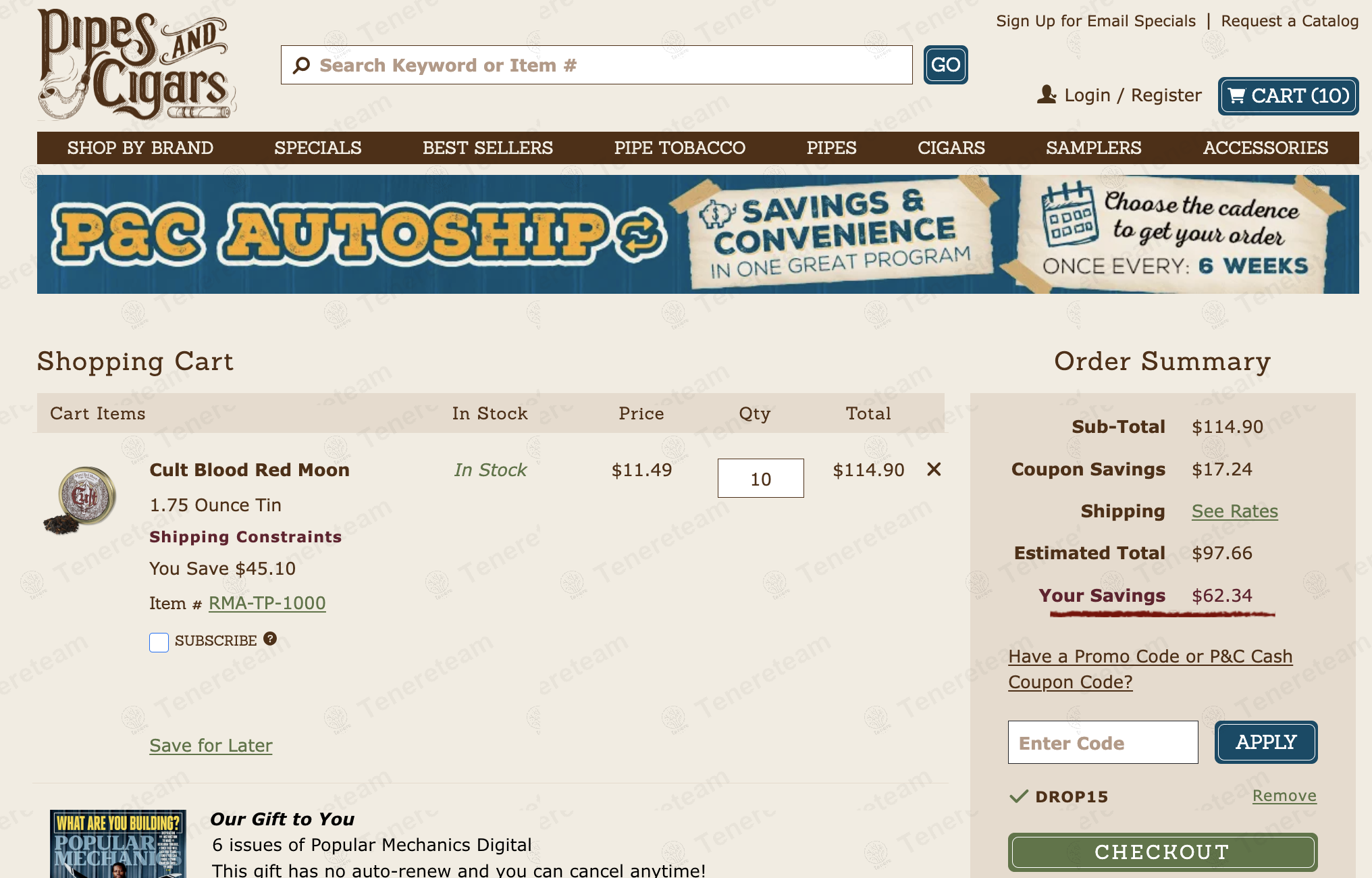 Pipes and Cigars coupon code: 15% off with DROP15. Tested and valid as 1 year ago.