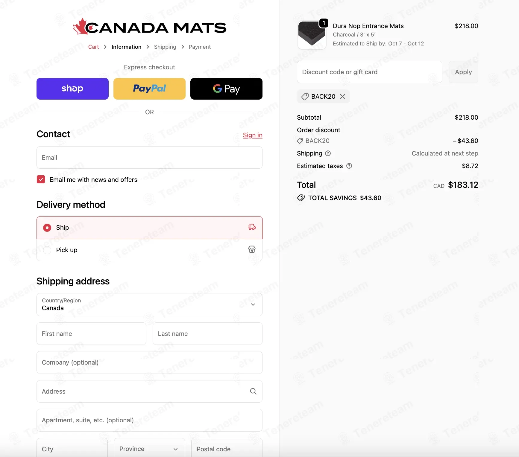 Canada Mats coupon code: 20% off with BACK20. Tested and valid as 8 months ago.
