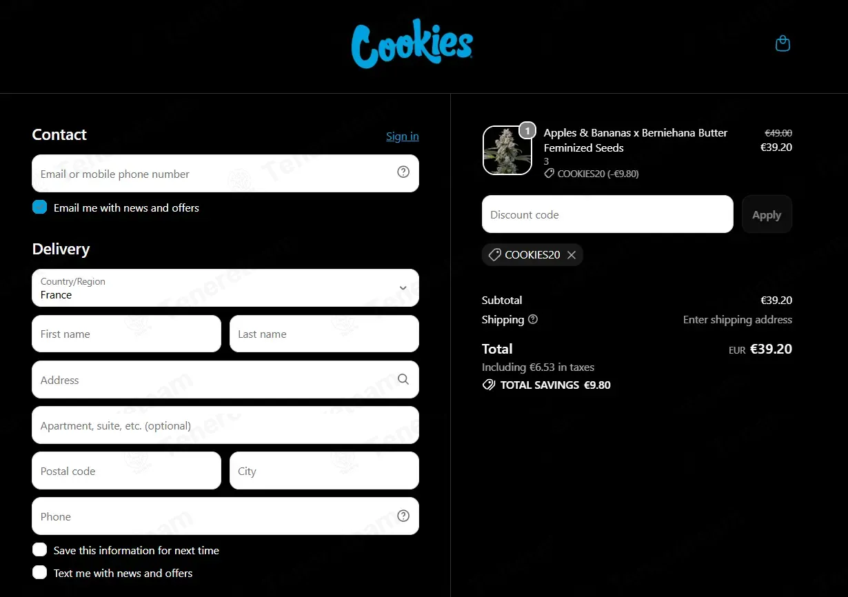 Cookies Seed Bank coupon code: 20% off with COOKIES20. Tested and valid as 1 week ago.