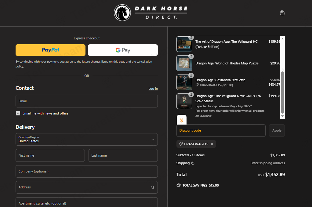 Dark Horse Direct coupon code: 15% off with DRAGONAGE15. Tested and valid as 1 year ago.