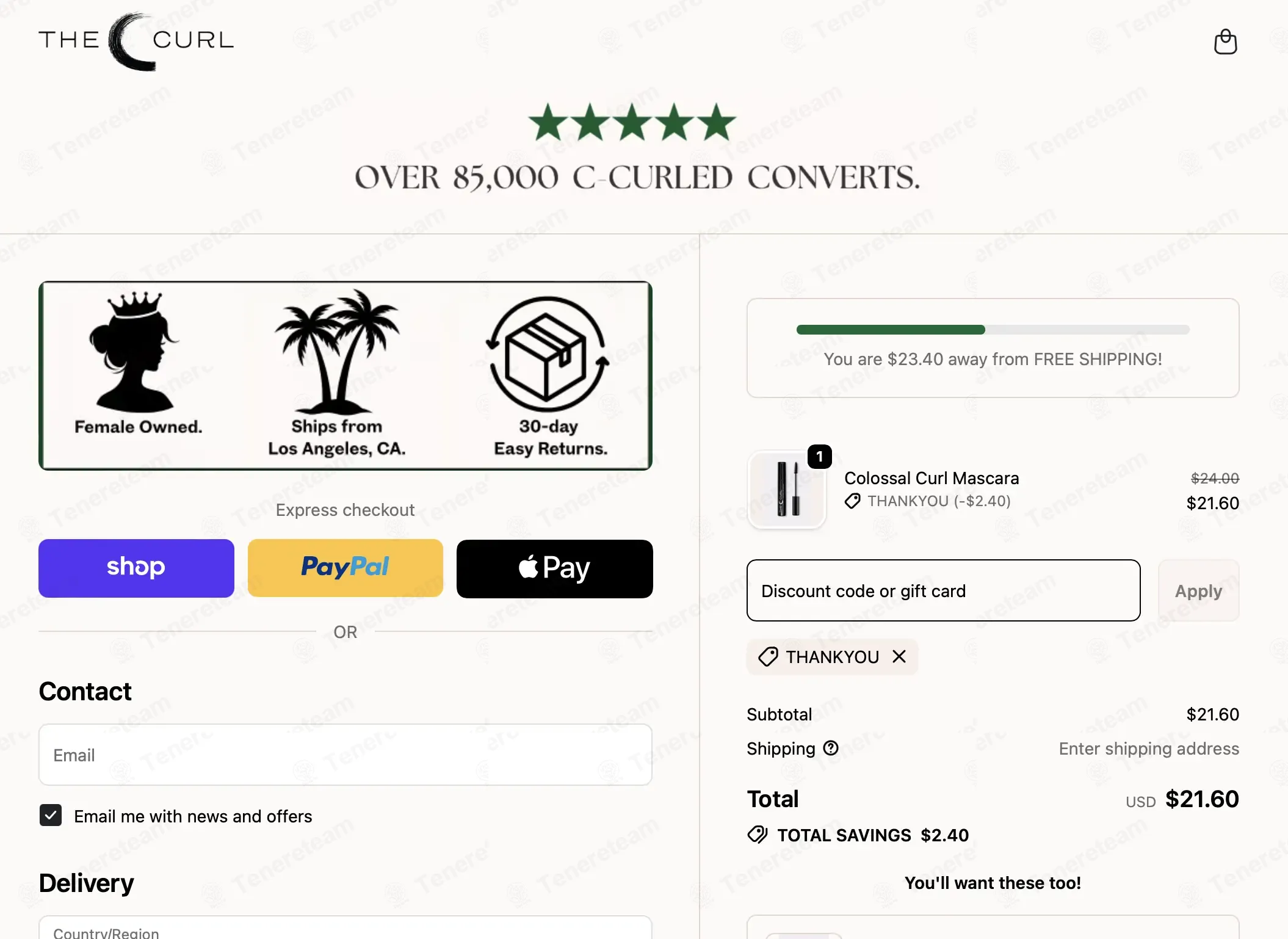 The C Curl coupon code: 10% off with THANKYOU. Tested and valid as 4 weeks ago.