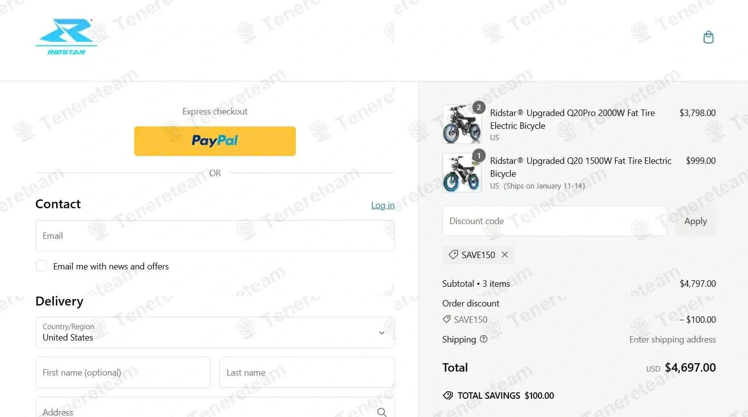Ridstarebike coupon code: $100 off with SAVE150. Tested and valid as 2 weeks ago.