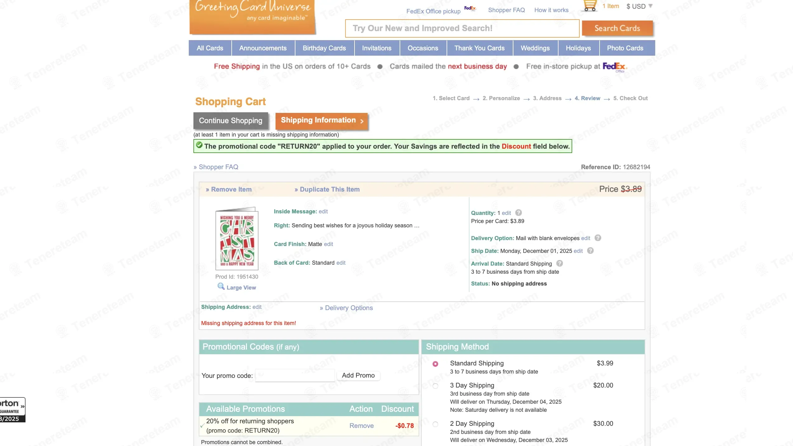 Greeting Card Universe coupon code: 20% off with RETURN20. Tested and valid as 7 months ago.