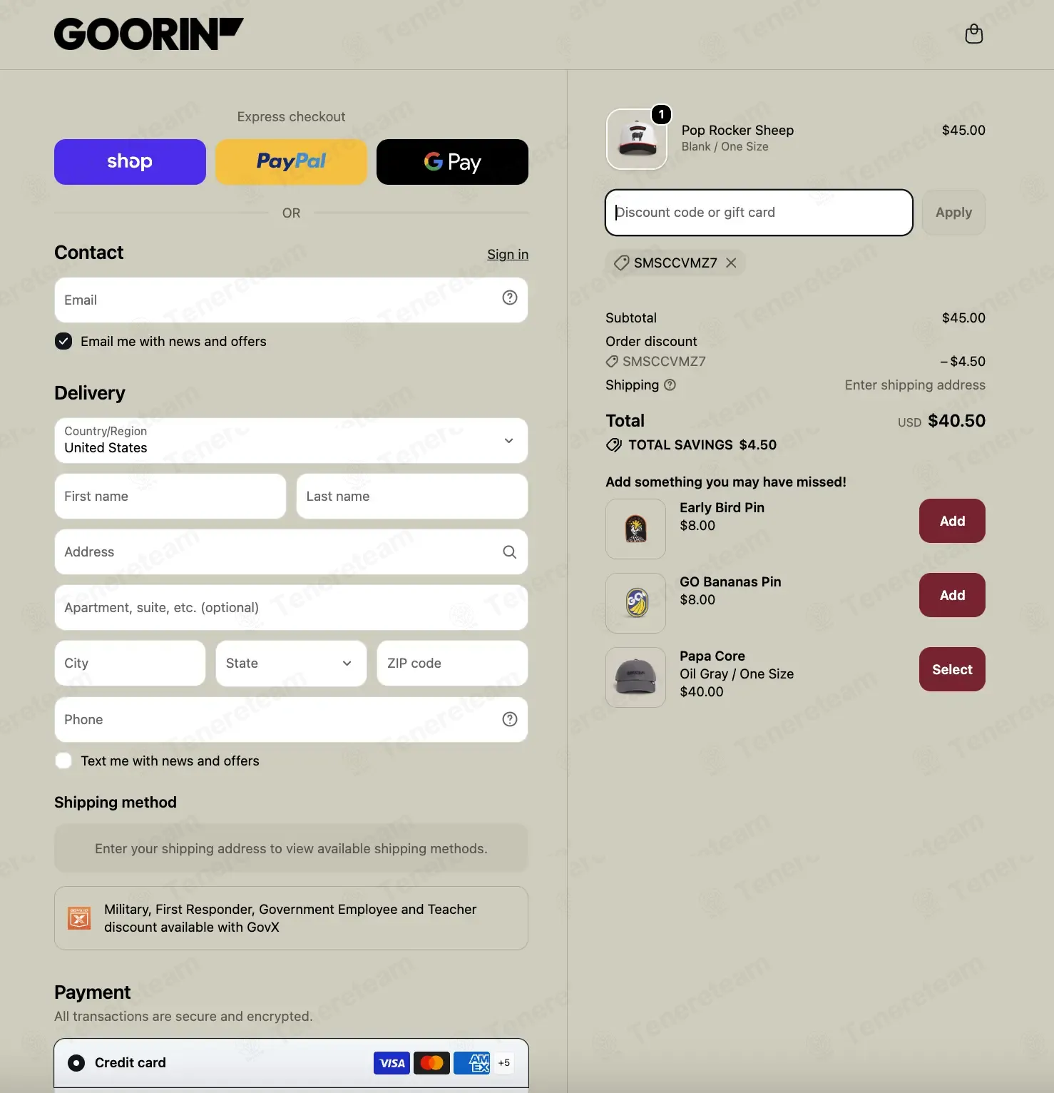Goorin Brothers coupon code: 10% off with SMSCCVMZ7. Tested and valid as 2 weeks ago.