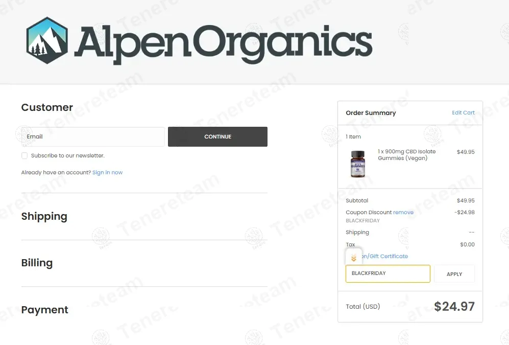 Alpen Organics coupon code: 50% off with BLACKFRIDAY. Tested and valid as 9 months ago.