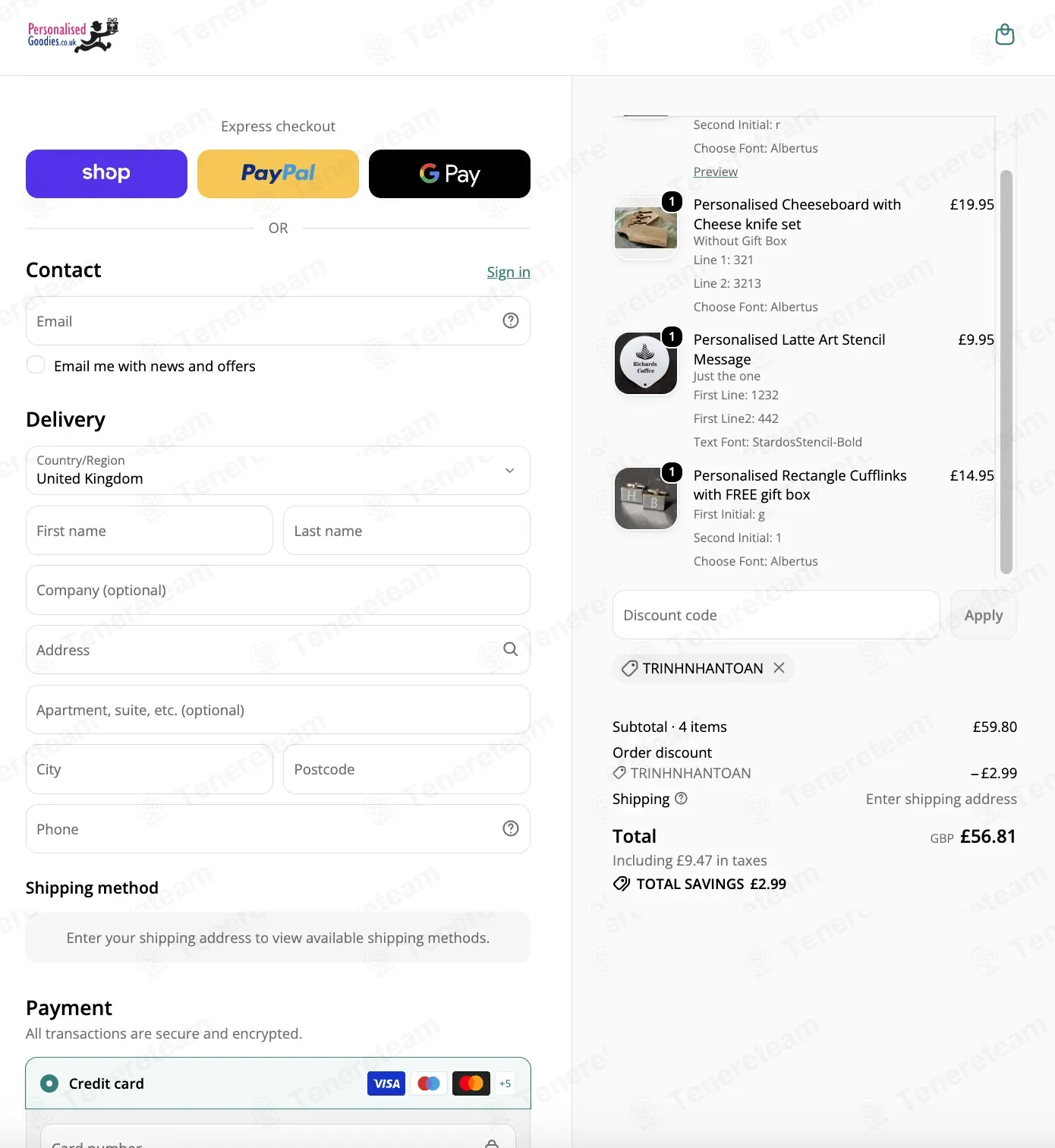 Personalised Goodies coupon code successfully applied at checkout
