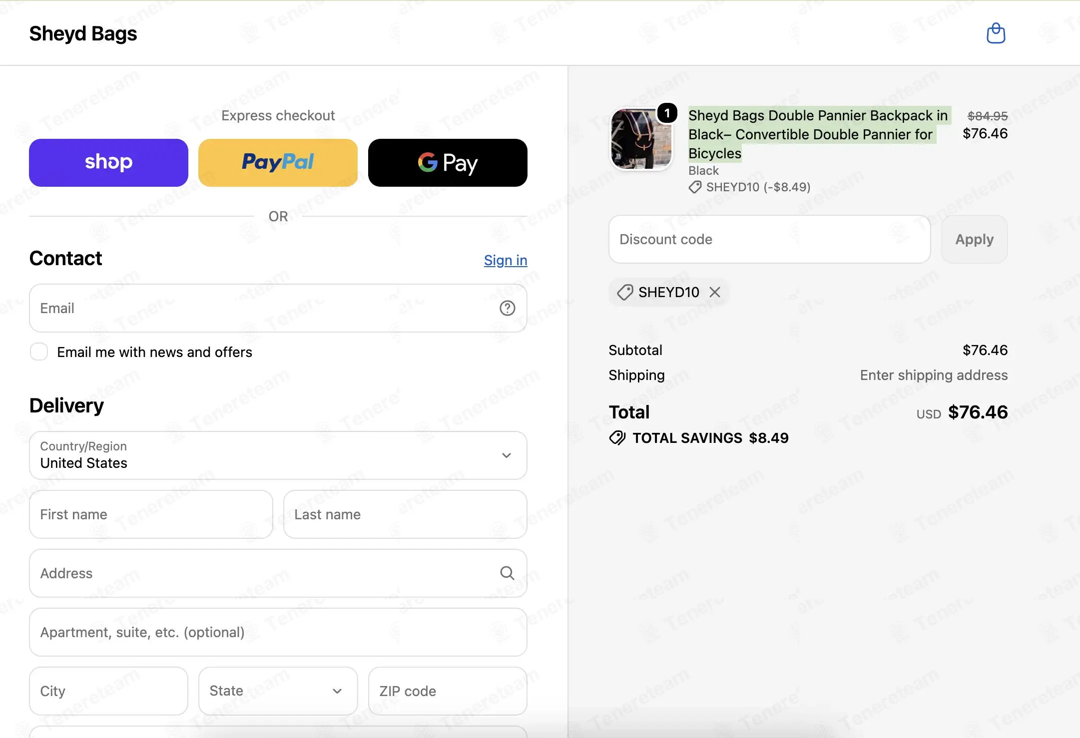 Sheyd Bags coupon code: 10% off with SHEYD10. Tested and valid as 1 month ago.