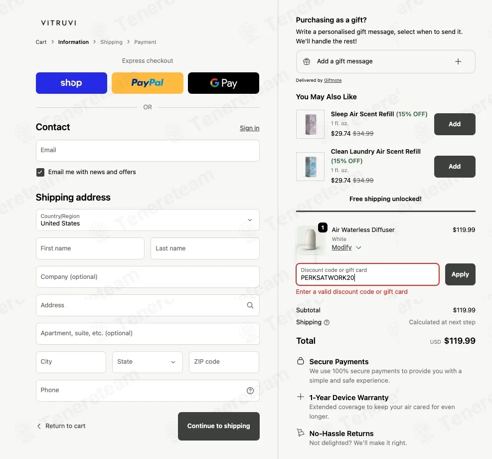 Vitruvi coupon code: 20% off with PERKSATWORK20. Tested and valid as 1 week ago.