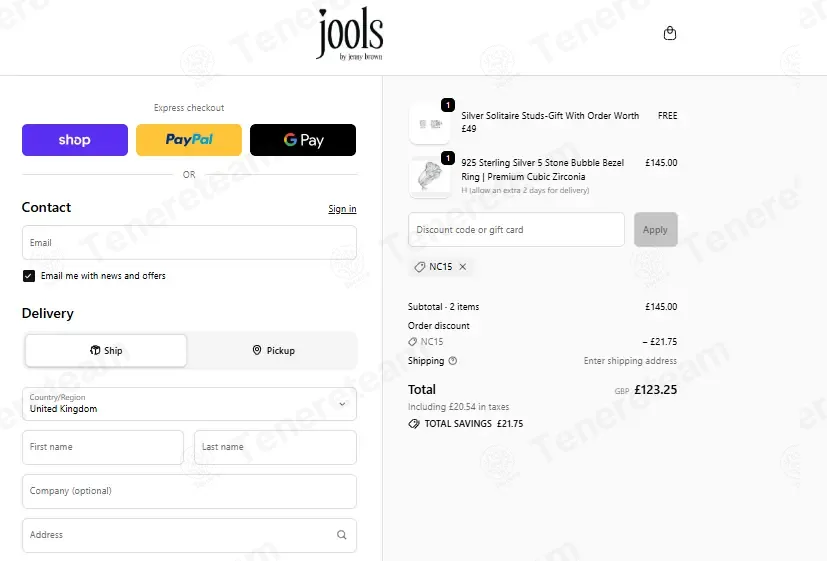 Jools by Jenny Brown coupon code: 15% off with NC15. Tested and valid as 1 month ago.