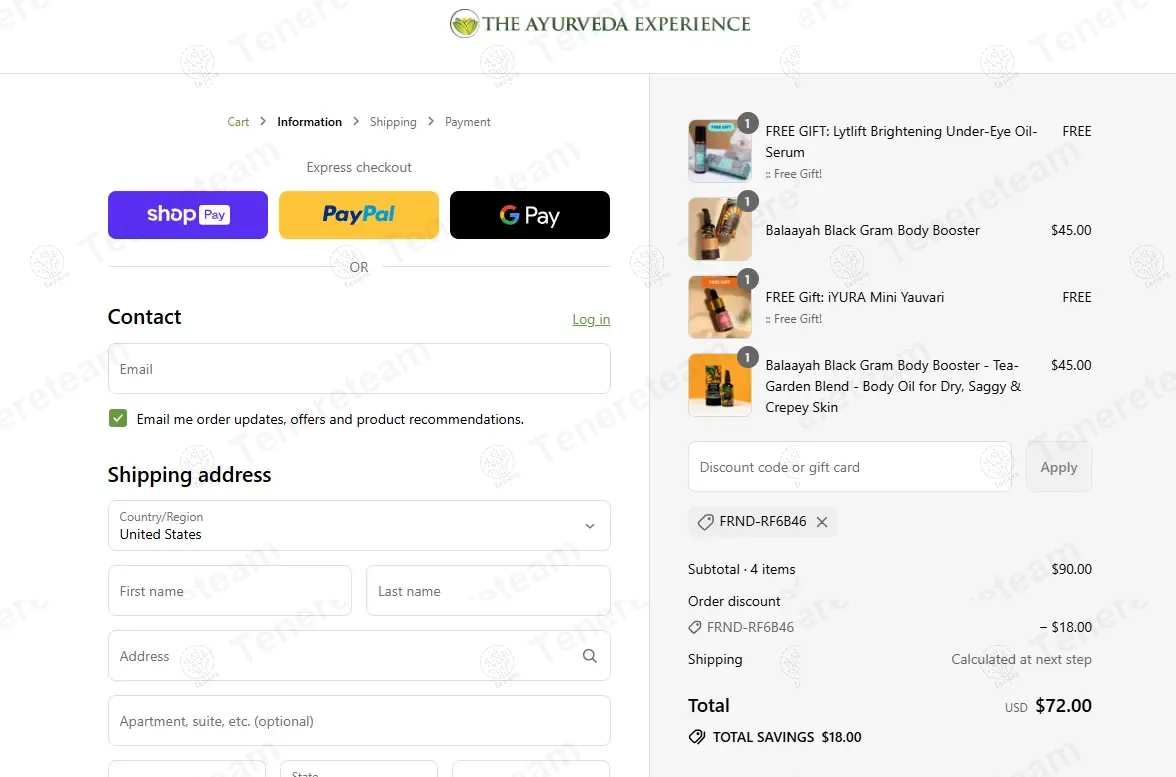 The Ayurveda Experience FR coupon code: 20% off with FRND-RF6B46. Tested and valid as 9 months ago.