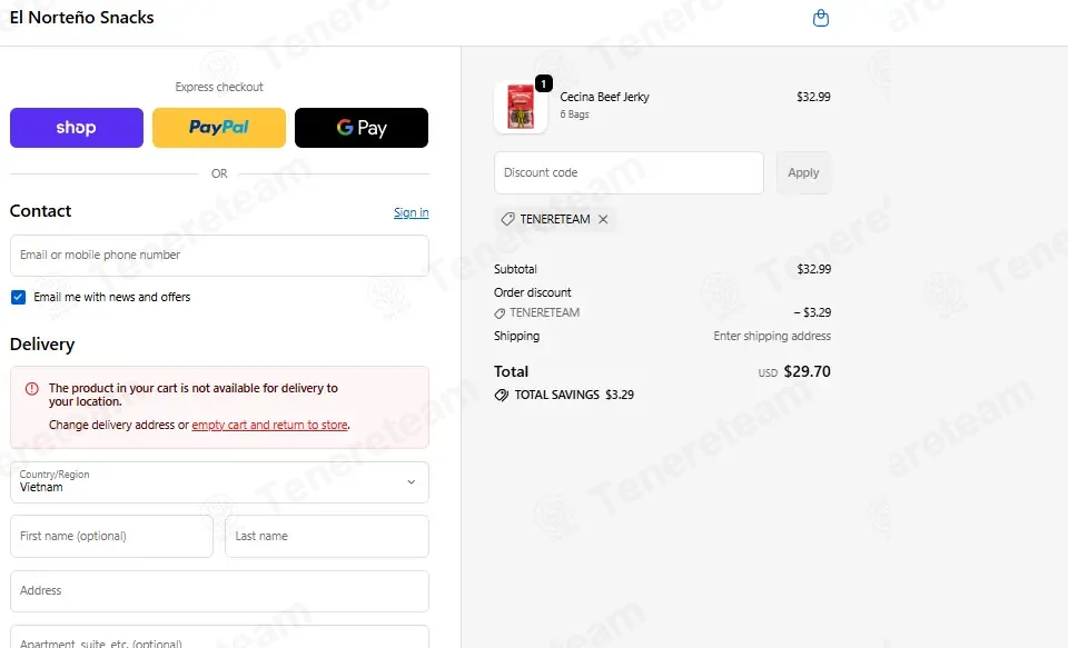 El Norteno Snacks coupon code: 10% off with TENERETEAM. Tested and valid as 3 weeks ago.