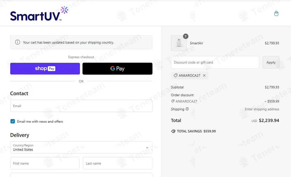Smart UV Shop coupon code: 20% off with ANKAROCA27. Tested and valid as 1 year ago.