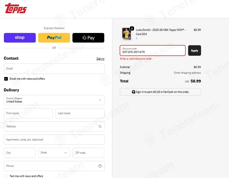 Topps coupon code: 10% off with DOT-87K-5N7-W7K. Tested and valid as 3 months ago.