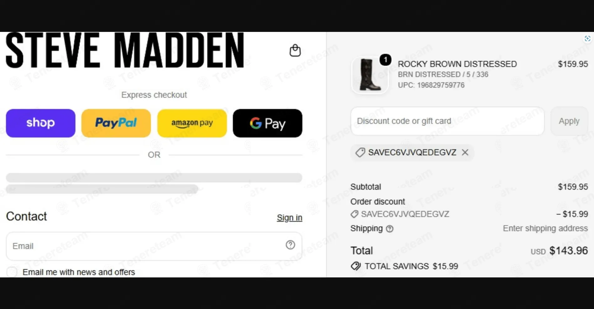 Steve Madden coupon code: Sale off with SAVEC6VJVQEDEGVZ. Tested and valid as 1 week ago.